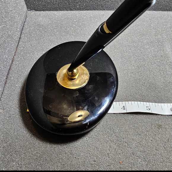 VINTAGE PARKER BLACK FOUNTAIN PEN DESK SET BLACK ONYX OVAL BASE HOLDER - Picture 9 of 9